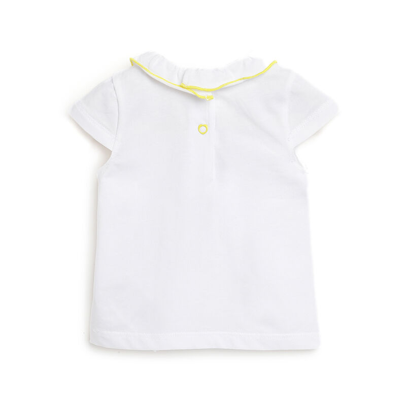 Girls White and Yellow Printed Short Sleeve T-Shirt image number null